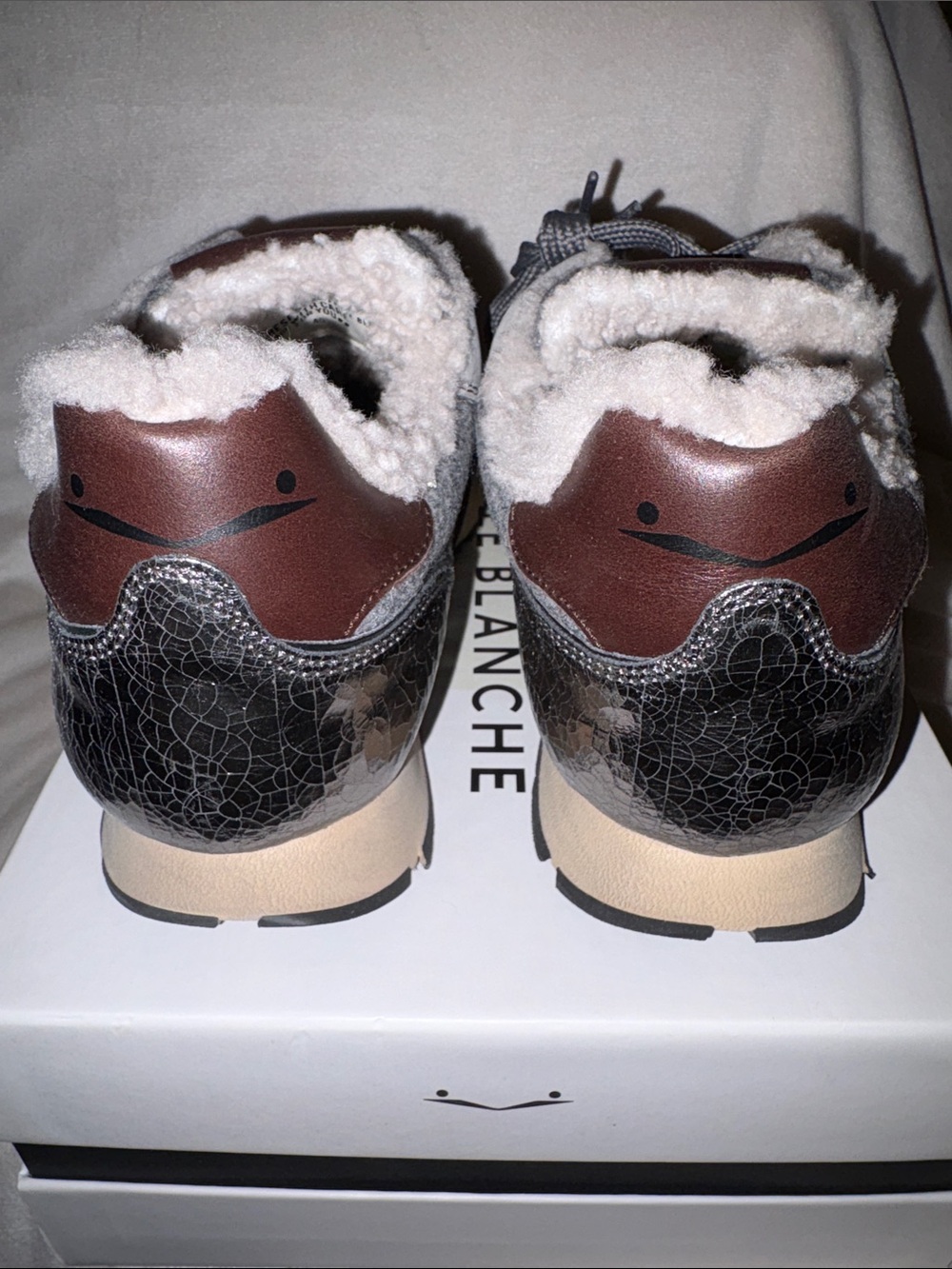 NWT VOILE BLANCHE JULIA Fur Leather and Fabric Sneakers in Grey - Picture 11 of 16